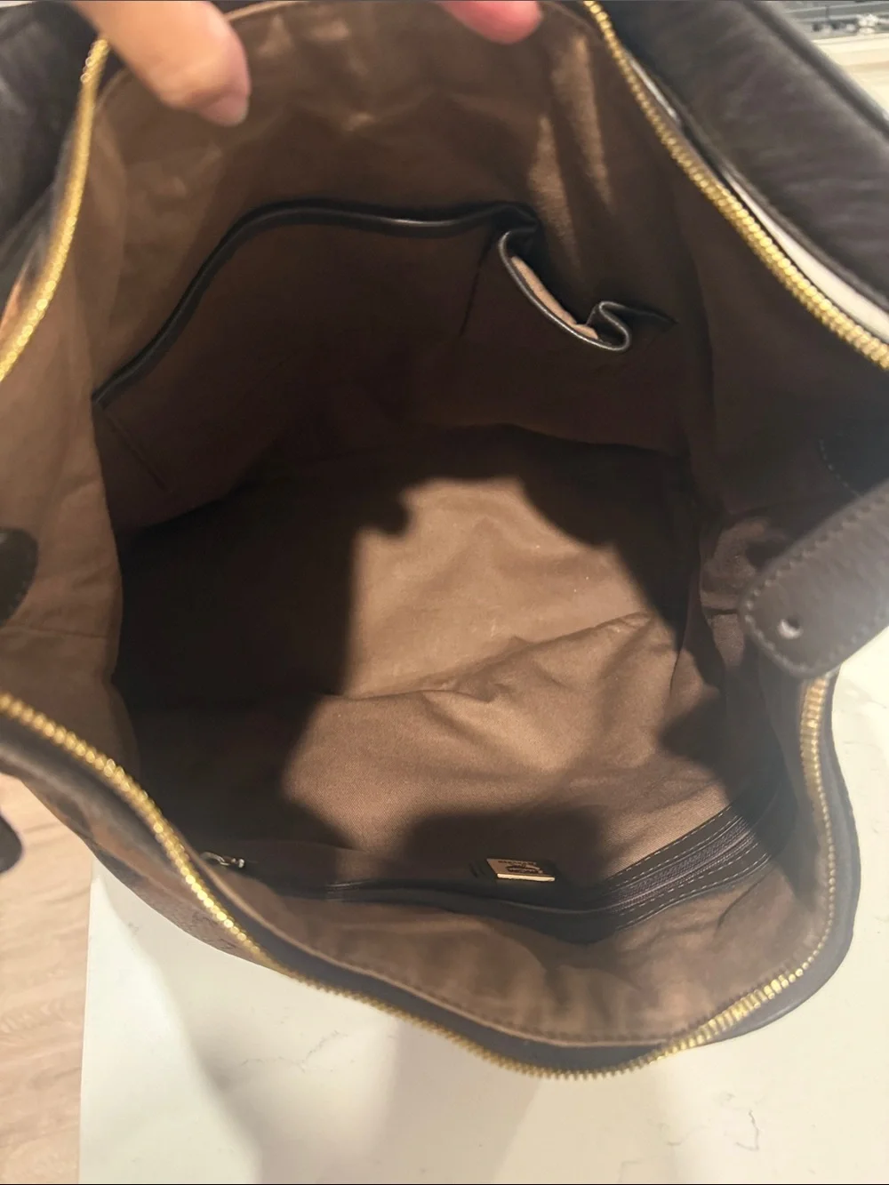 MCM Cognac Brown Logo Shoulder Bag with Dark Brown Trim like new condition